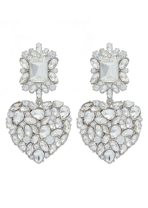 Photo: Self-portrait Crystal-embellished Silver-plated Heart Drop Earrings - One Size