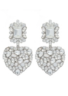 Self-portrait Crystal-embellished Silver-plated Heart Drop Earrings - One Size