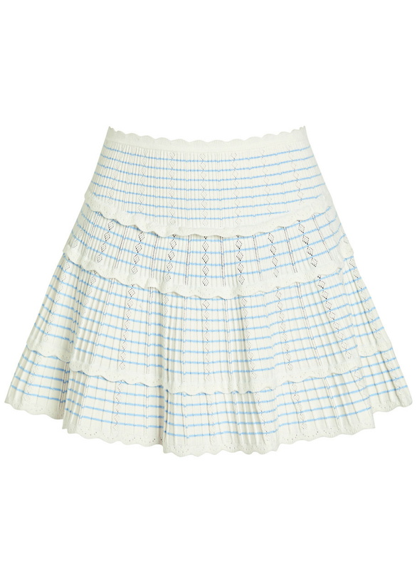 Photo: Loveshackfancy Coella Striped Stretch-knit Mini Skirt White And Blue