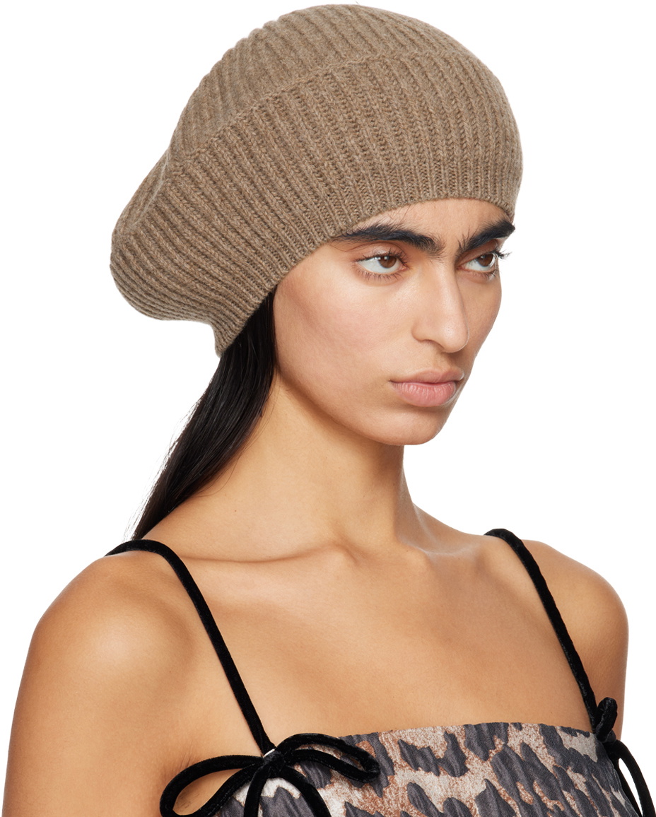 GANNI Taupe Wool Rib Knit Beret GANNI display picture 2