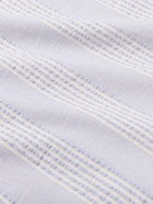 DOPPIAA - Aamilcare Grandad-Collar Striped Cotton-Jacquard Shirt - Blue