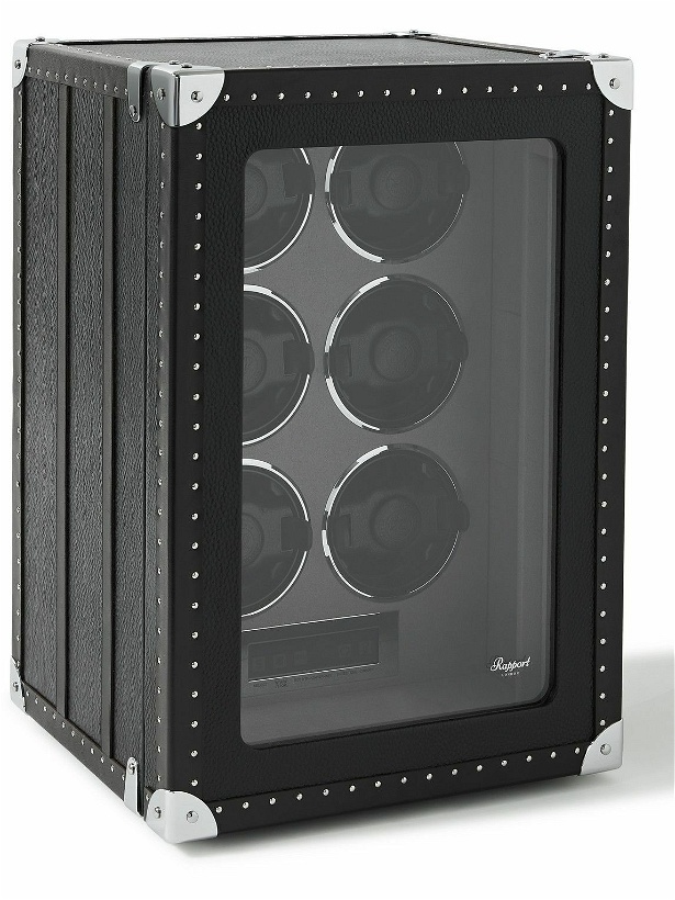 Photo: Rapport London - Romer Studded Leather-Wrapped Cedar and Glass Watch Winder - Black