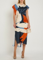 Victoria Beckham Victoria Printed Draped Satin Midi Dress Multicoloured