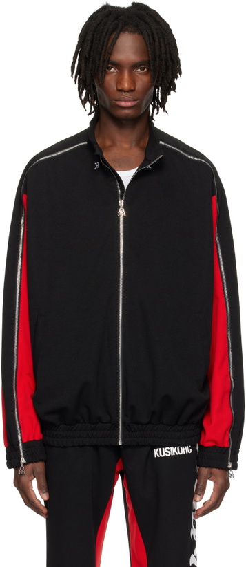 Photo: KUSIKOHC Black & Red Full Zip Fleece Track Jacket