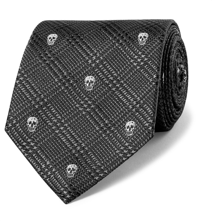 Photo: Alexander McQueen - 8cm Embroidered Prince Of Wales Checked Silk-Jacquard Tie - Gray