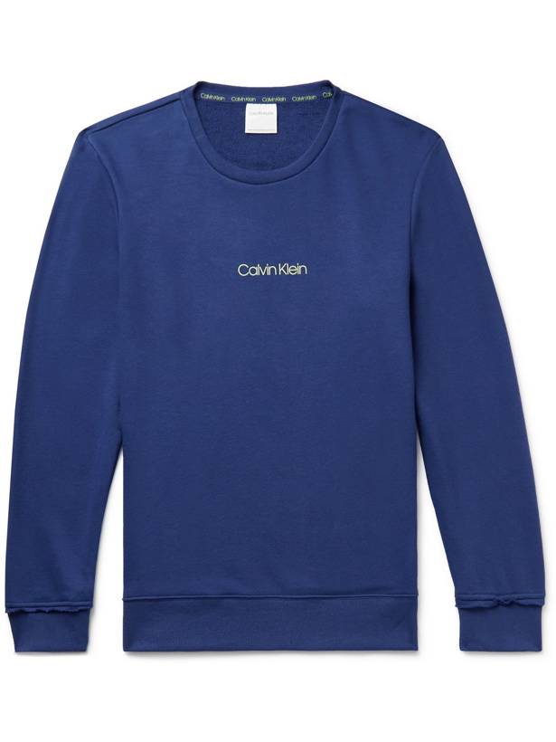 Photo: CALVIN KLEIN UNDERWEAR - Logo-Print Loopback Cotton-Blend Jersey Sweatshirt - Blue - S