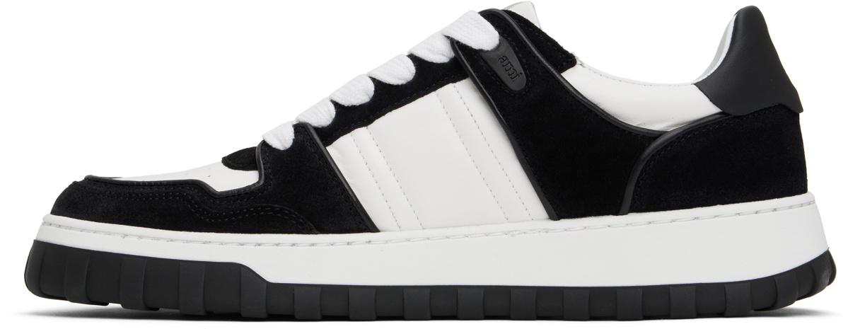 AMI Paris White & Black Leather Low-Top Walk Sneakers