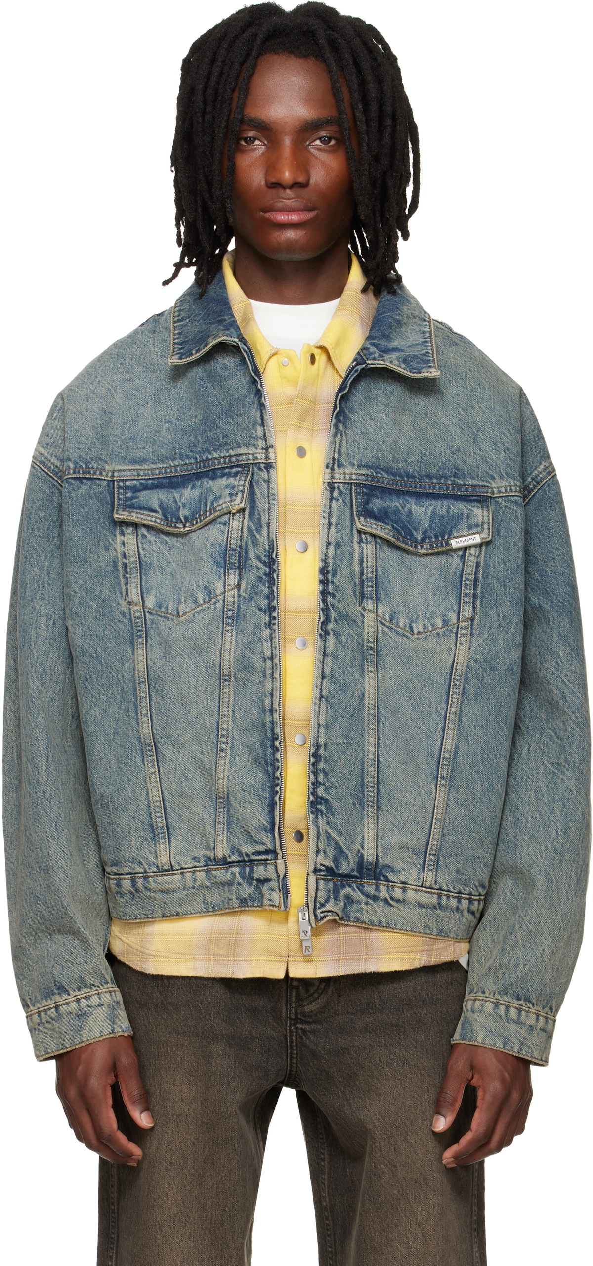 Diesel White Distressed D-Elov Denim Jacket Diesel Black Gold