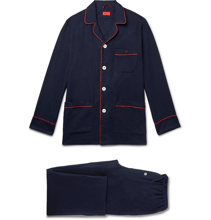 Photo: Isaia - Piped Cotton and Cashmere-Blend Twill Pajama Set - Blue