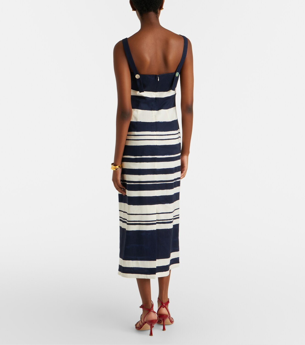 Veronica Beard Ella striped linen-blend midi dress