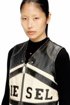 Diesel Leather vest with front logo and contrast stripes - Vests Womens in Multicolor