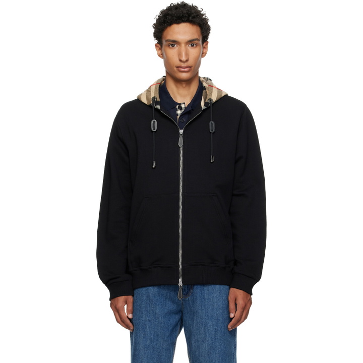 Photo: Burberry Black Check Hood Cotton Zip Hoodie