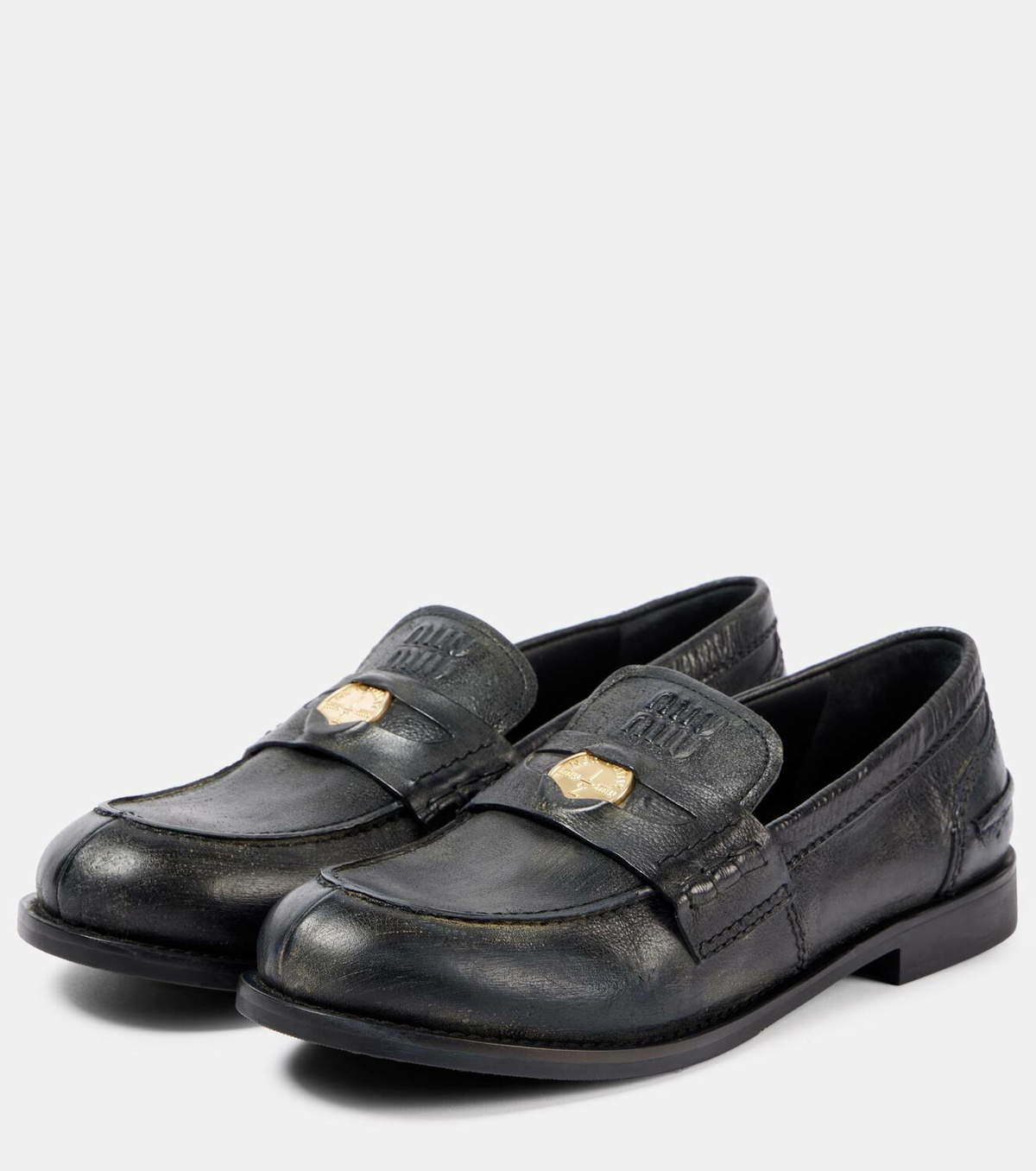 Miu Miu size 8.5 mens loafer slip on made in italy Miu Miu Ruched Leather Mocassin Loafers | Neiman Marcus main image 3