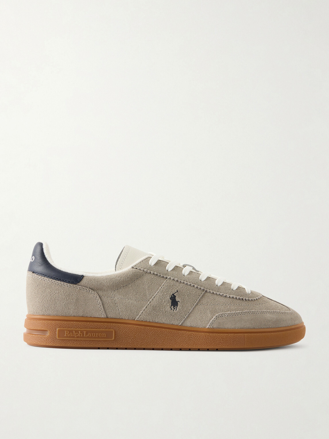 Polo Ralph Lauren - Bedford Logo-Embroidered Leather-Trimmed Suede Sneakers - Gray