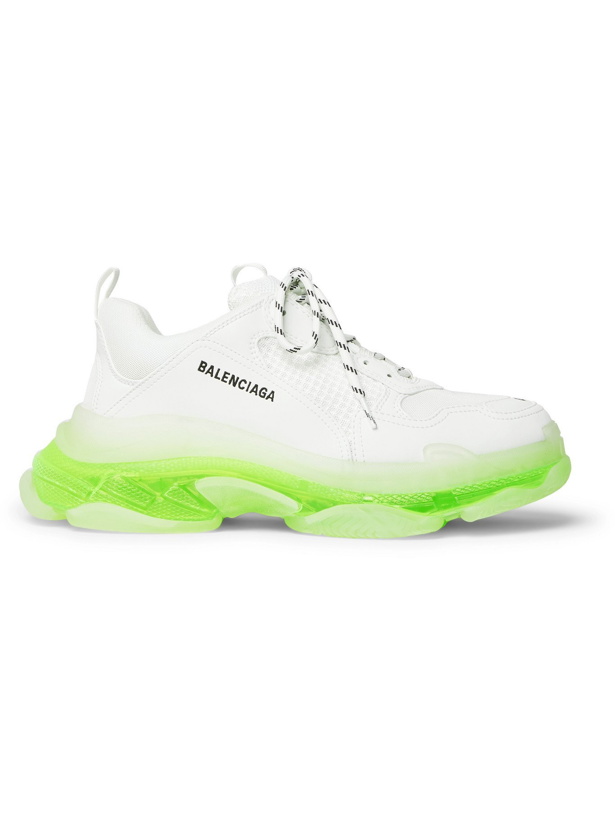 Photo: BALENCIAGA - Triple S Clear Sole Mesh and Leather Sneakers - White
