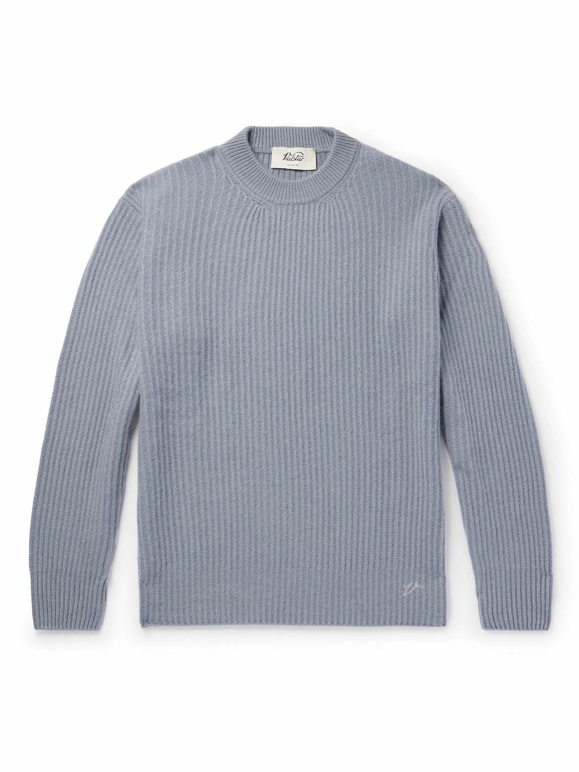 Photo: Valstar - Logo-Embroidered Ribbed Cashmere Sweater - Blue