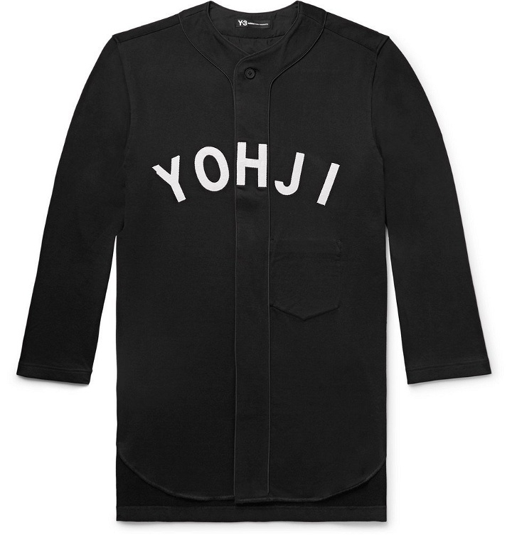 Photo: Y-3 - Oversized Appliquéd Loopback Cotton-Jersey Baseball Shirt - Black