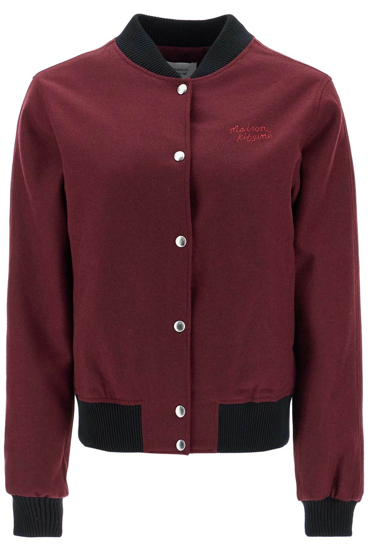 MAISON KITSUNE men's bordeaux wool teddy jacket with fox