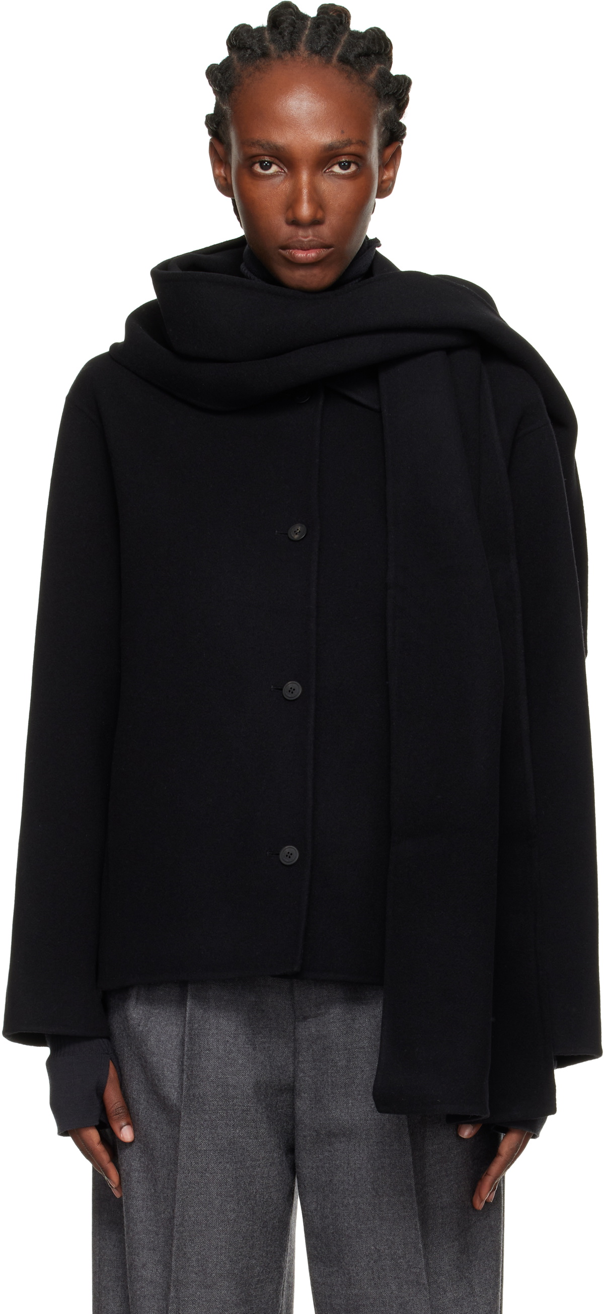 LE17SEPTEMBRE Black Virgin Wool Scarf & Jacket