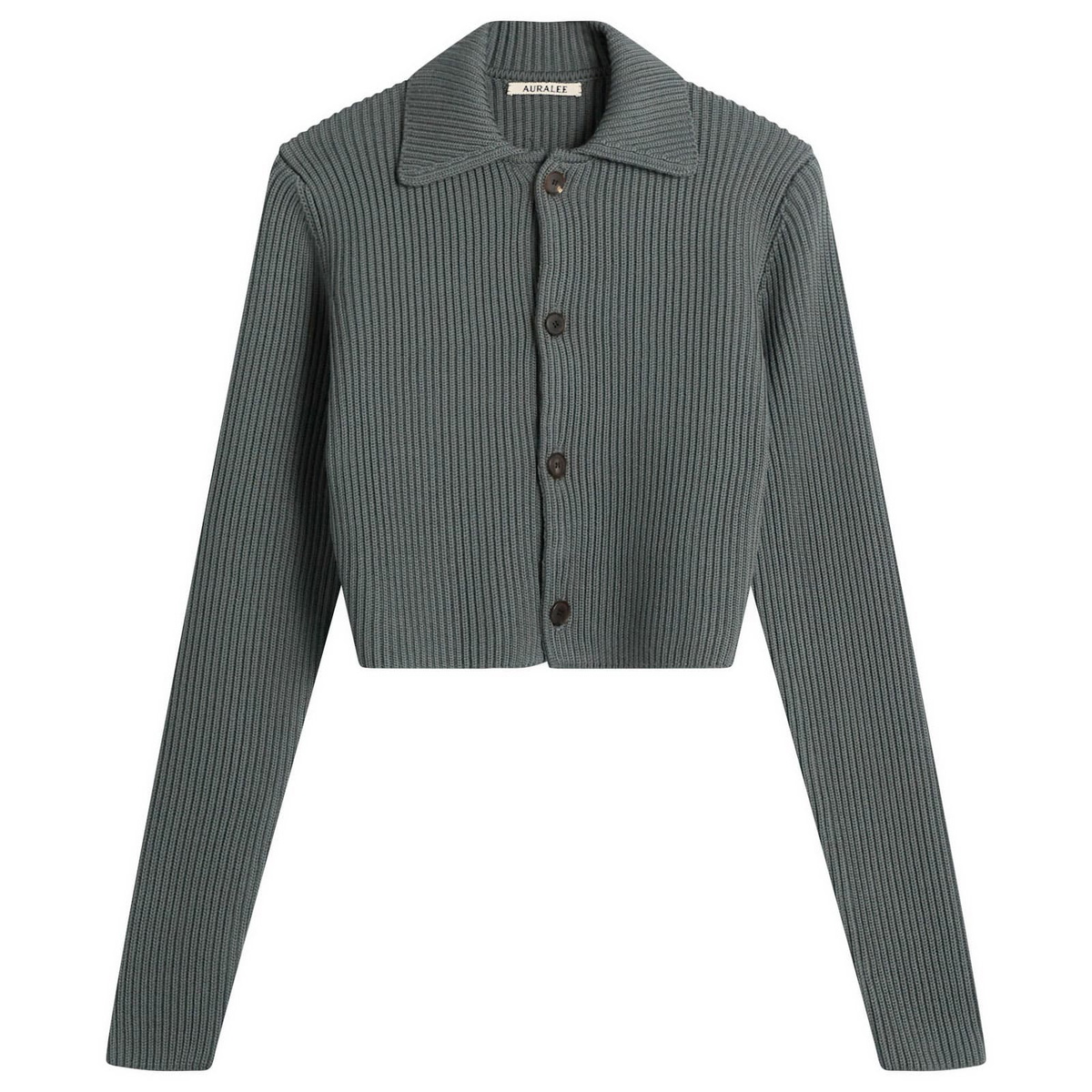 Auralee Women's Wool Rib Short Cardigan in Top Charcoal Auralee