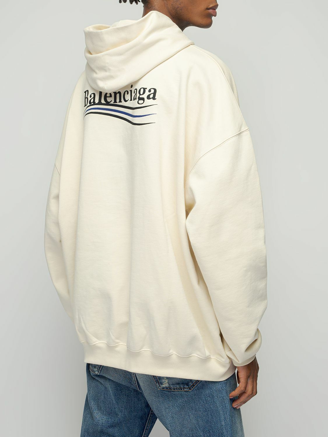 BALENCIAGA - Logo Embroidery Cotton Hoodie Balenciaga