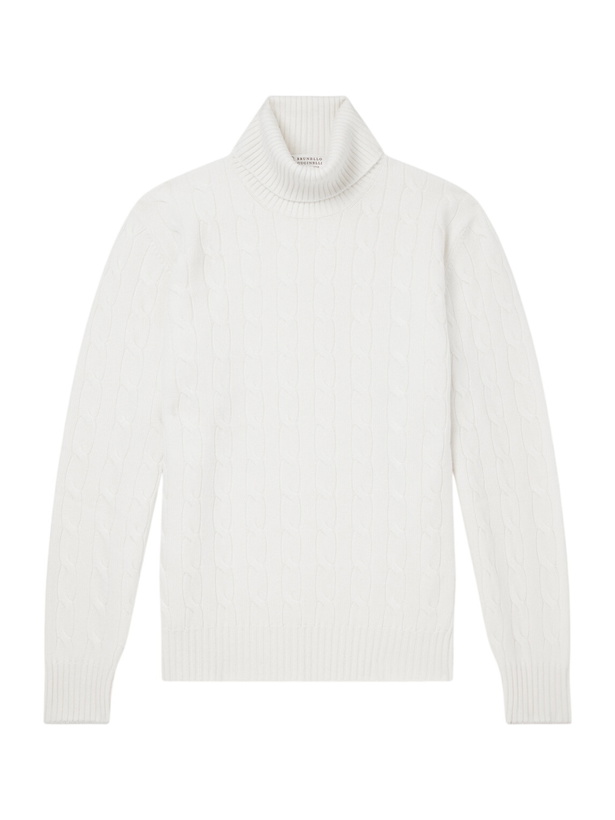 Photo: Brunello Cucinelli - Cable-Knit Cashmere Rollneck Sweater - Neutrals