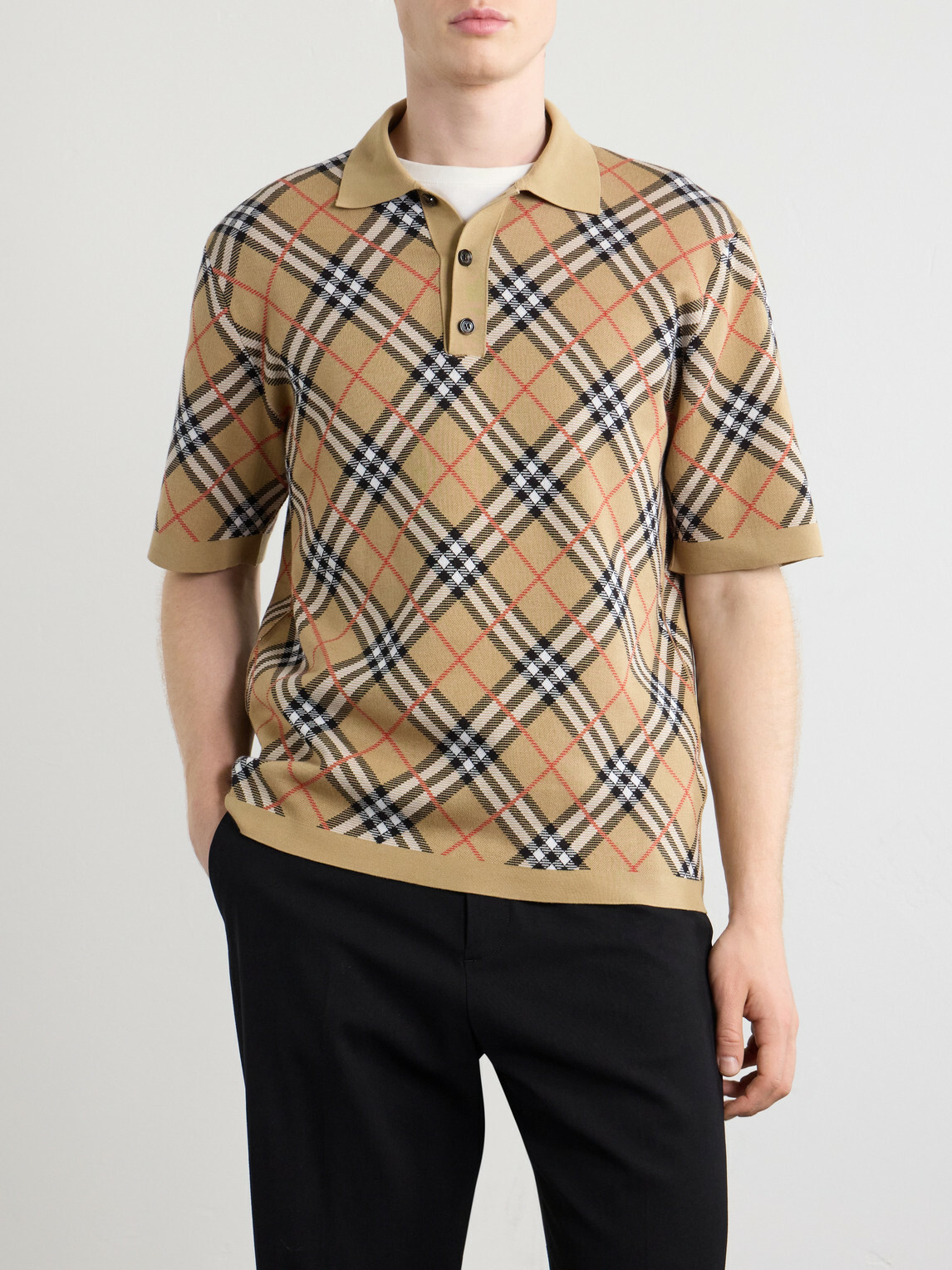 Burberry - Checked Cotton-Blend Polo Shirt - Neutrals