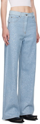 MSGM Blue Wide-Leg Glitter Jeans