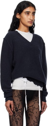 Balenciaga Navy Laurel Classic Inside-Out V-Neck Sweater