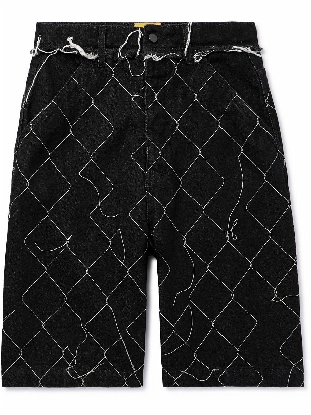 Photo: AIREI - Straight-Leg Embroidered Organic Denim Shorts - Black