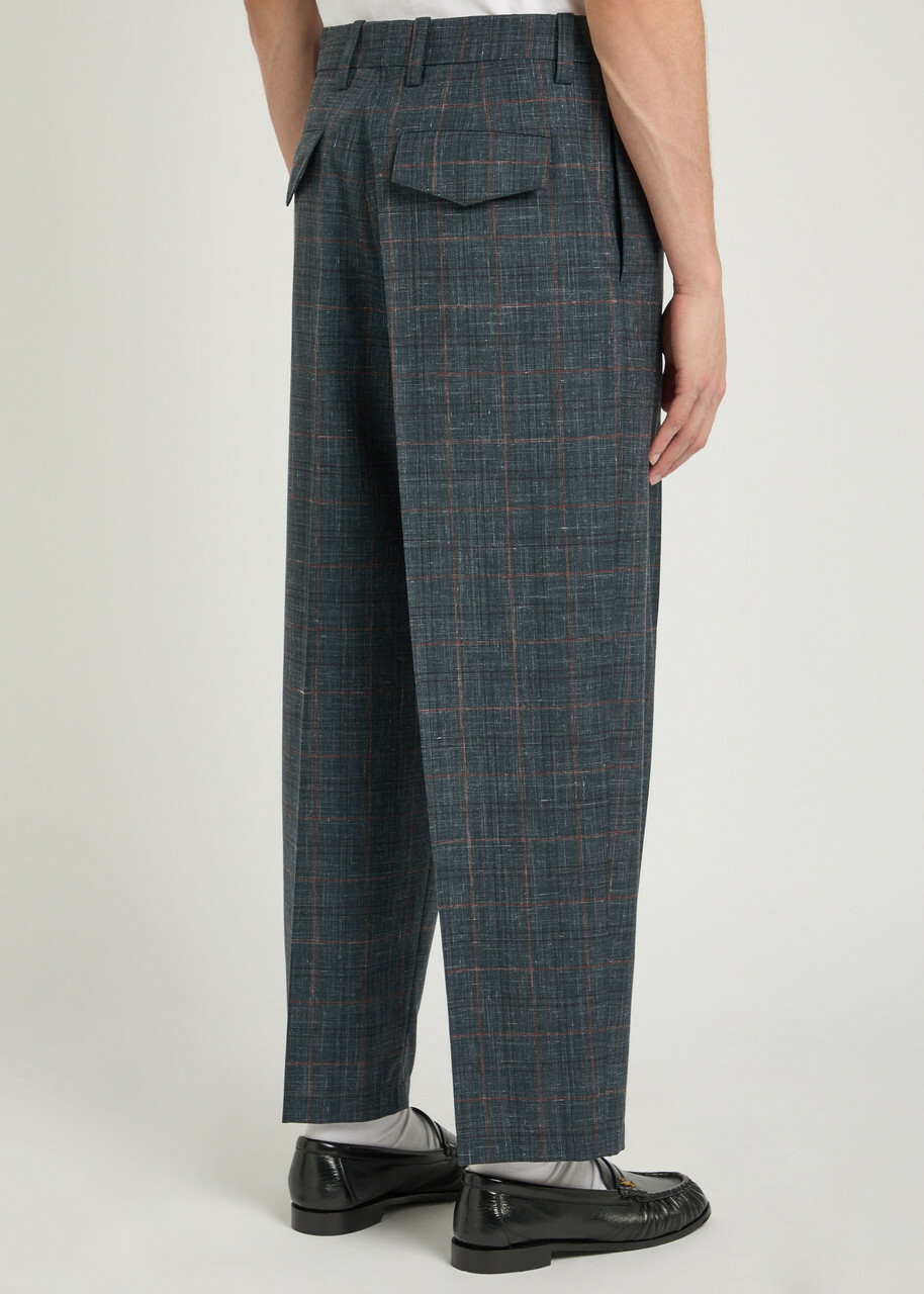 Jil Sander Checked Straight-leg Wool and Linen-blend Trousers Black