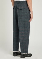 Jil Sander Checked Straight-leg Wool and Linen-blend Trousers Black