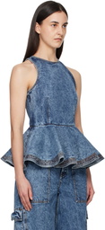 ALAÏA Blue Peplum Denim Top