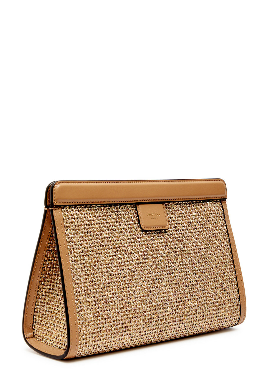 Jimmy Choo Avenue Logo Raffia Pouch - Gold - One Size