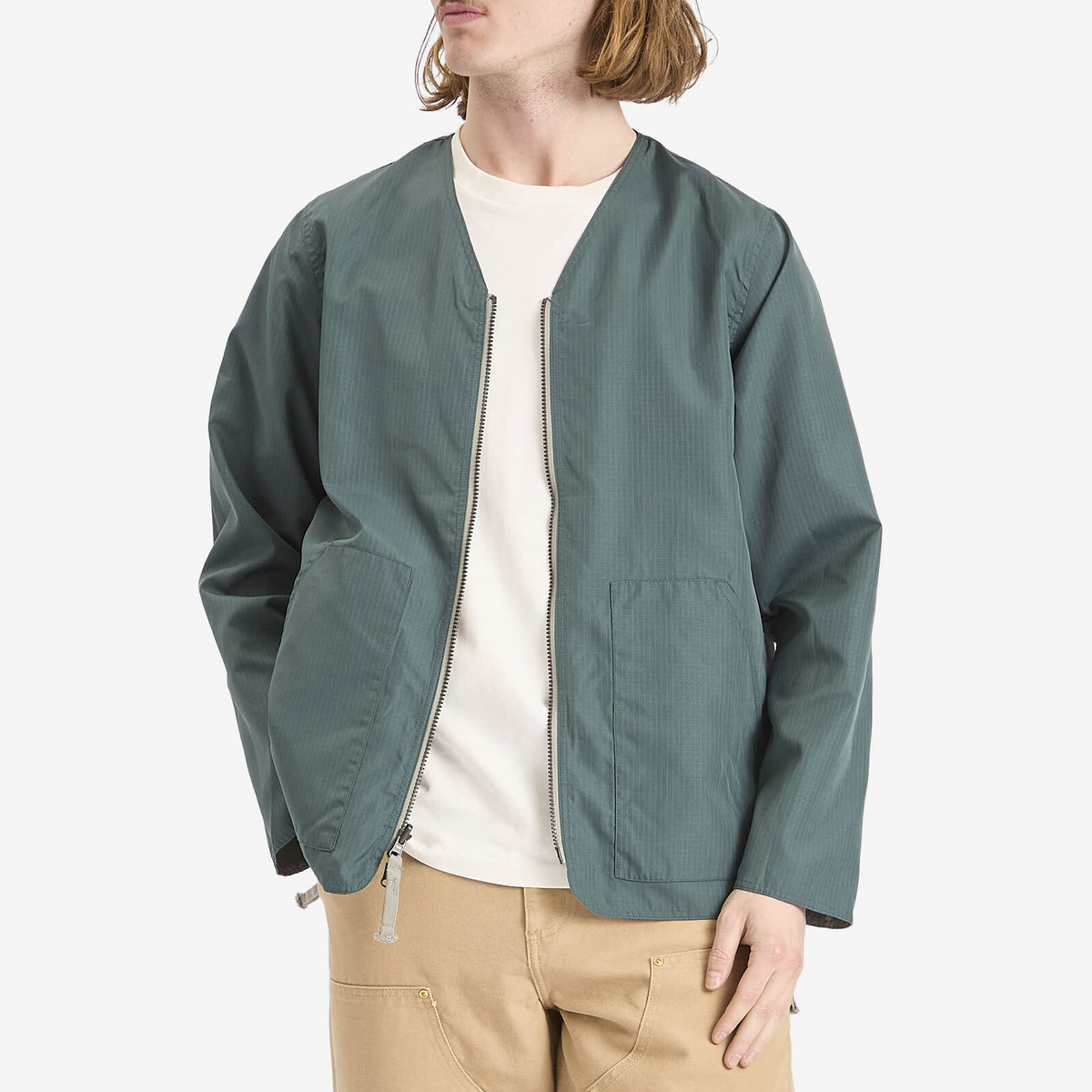 Taion Men's Military Reversible V-Neck Cardigan in Dark Sage Green