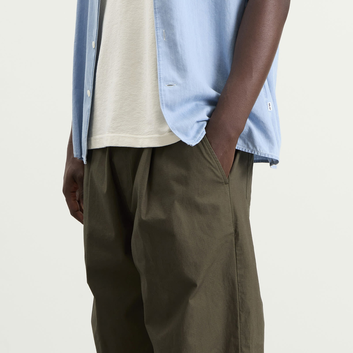 Folk Men's Drawcord Loose Trouser in Dark Olive Ripstop