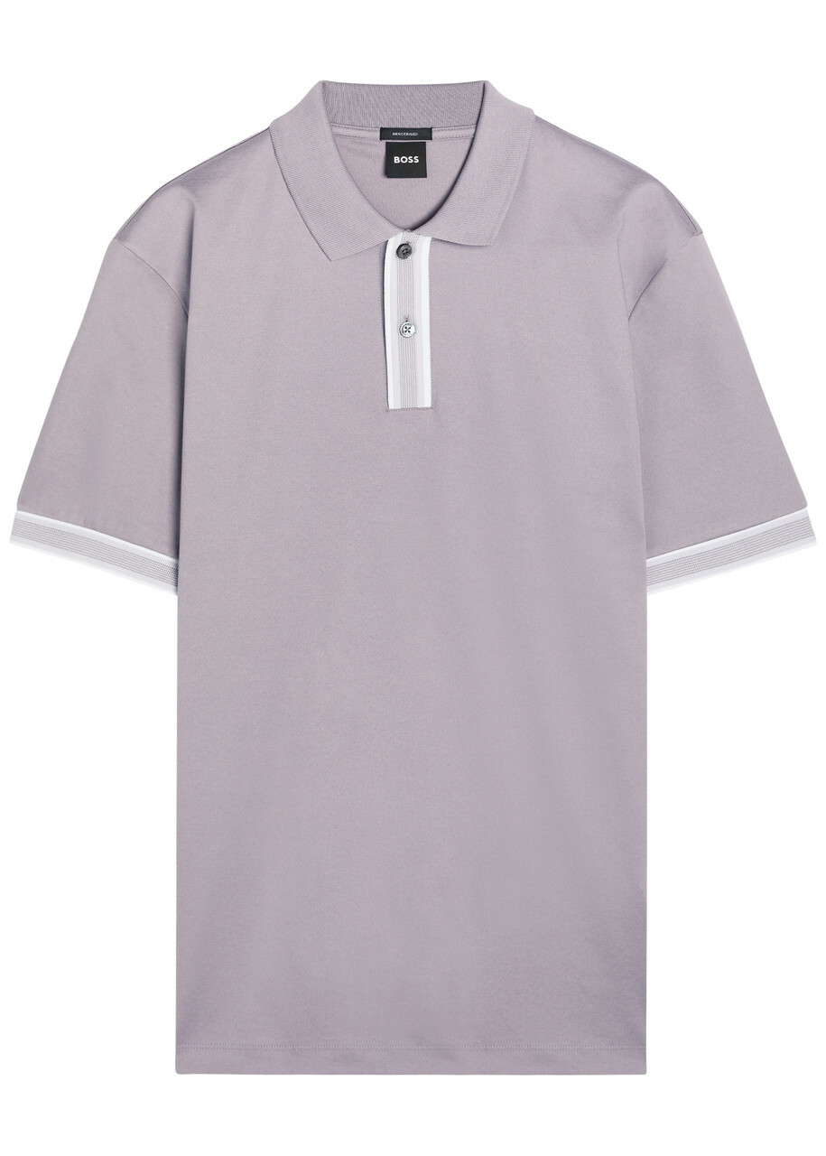 Boss Striped-trim Cotton Polo Shirt Light Purple