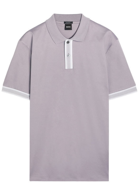 Photo: Boss Striped-trim Cotton Polo Shirt Light Purple