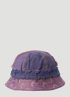 Washed Denim Panelled Bucket Hat in Purple