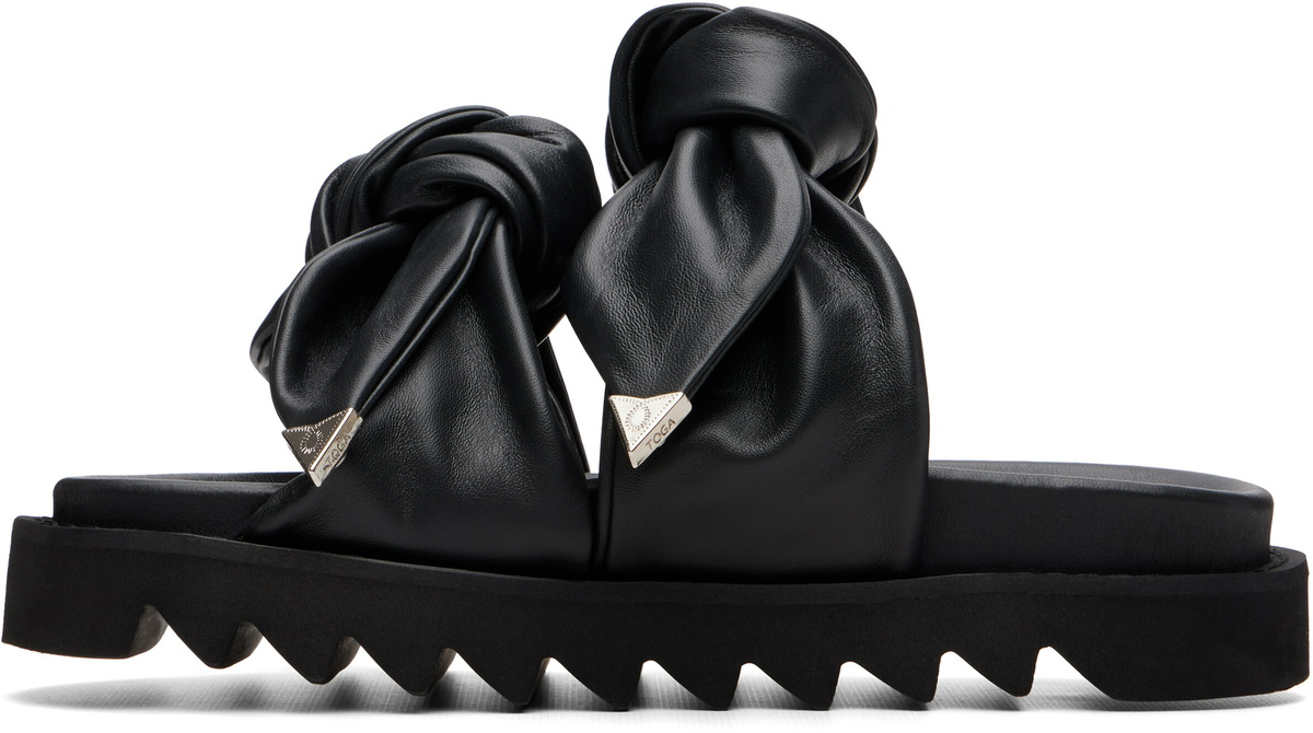 Toga Pulla Black Leather Flat Sandals
