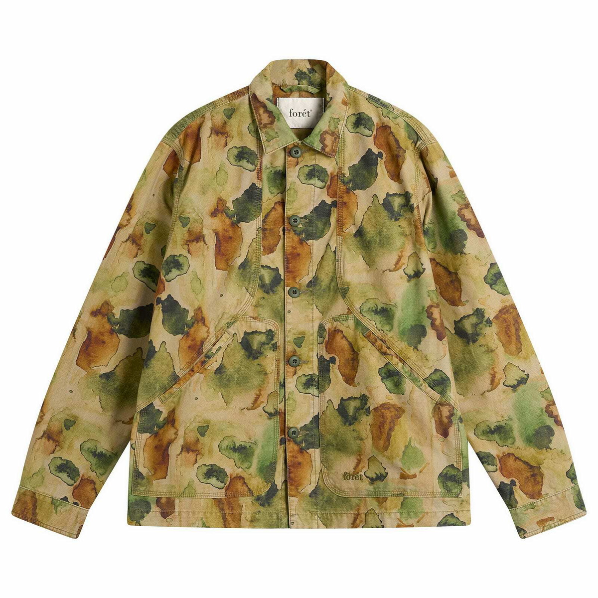 Foret Men's Berry Ripstop Watercolour Camo Overshirt in Green Print
