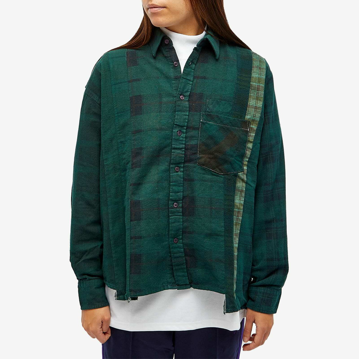 Needles Women's 7 Cuts Over Dyed Flannel Shirt in Green Needles
