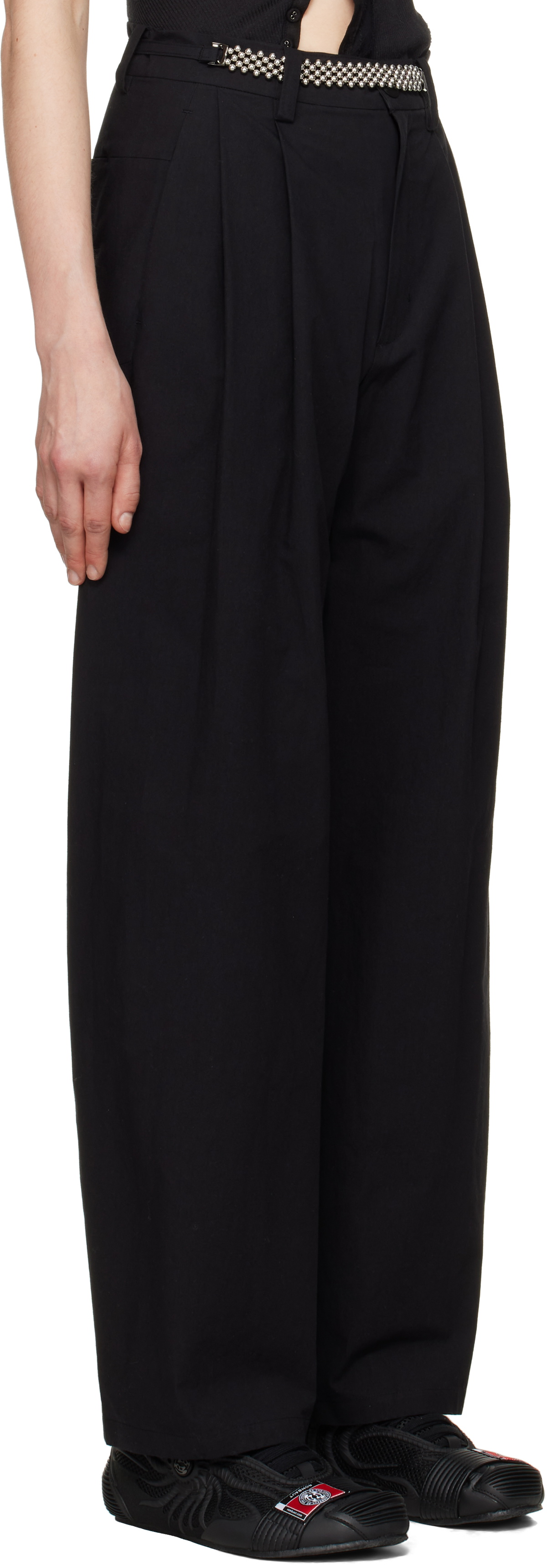 HYEIN SEO Black Wide Beaded Belt Trousers