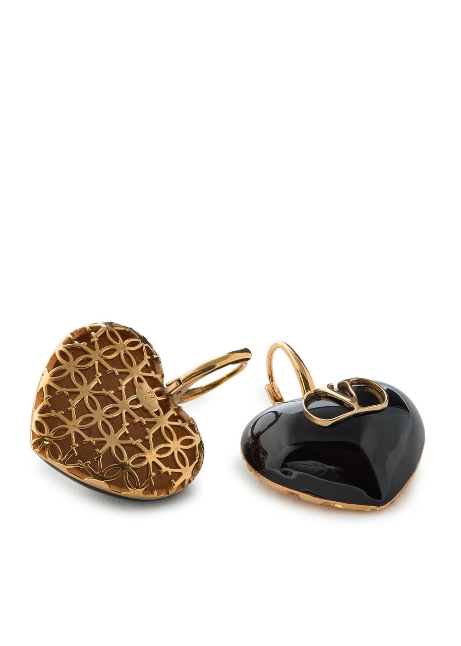 Valentino Garavani Coeur Royal Enamelled Heart Earrings - Black - One Size