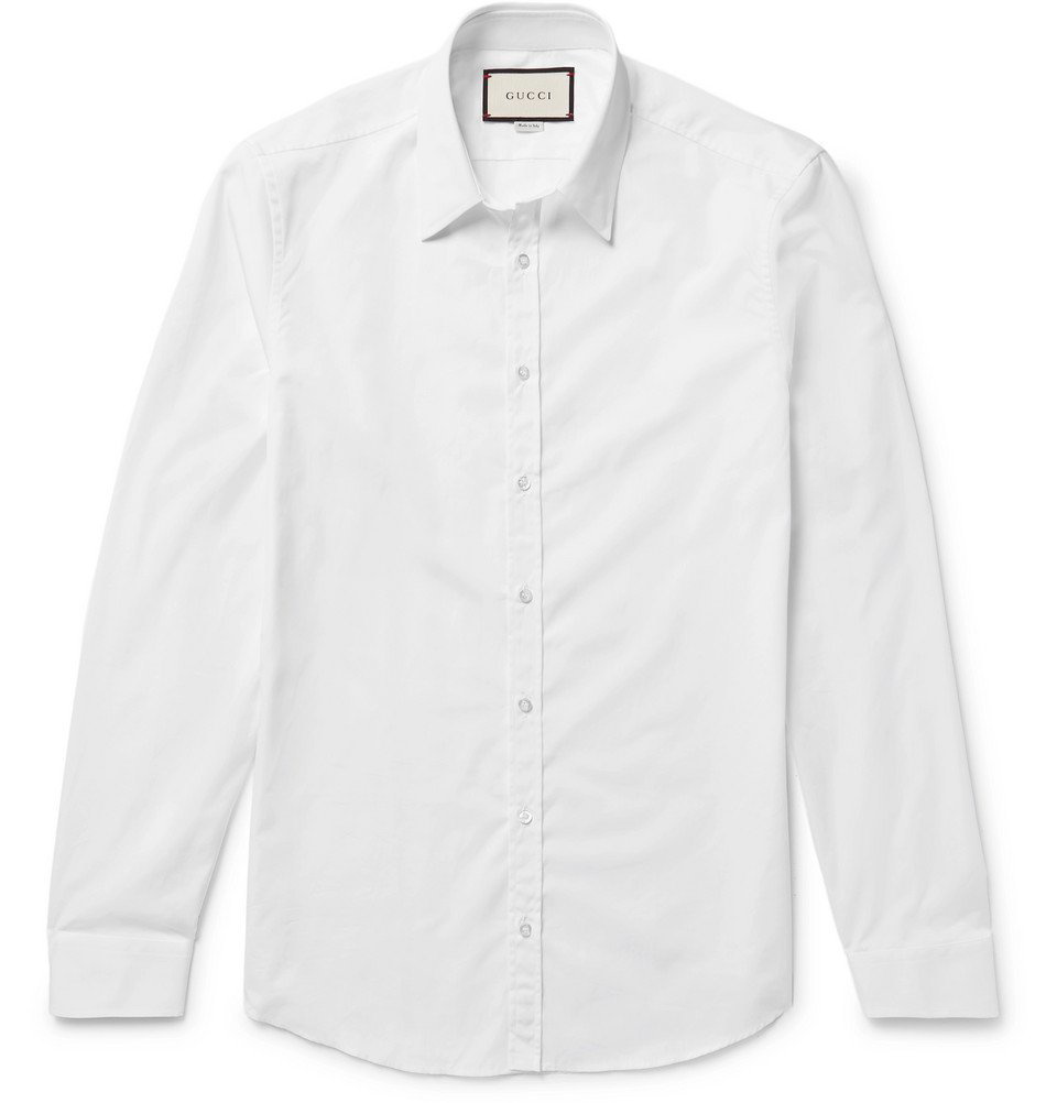 GUCCI: shirt in stretch cotton poplin - White | Gucci shirt 748989XWAYS  online at