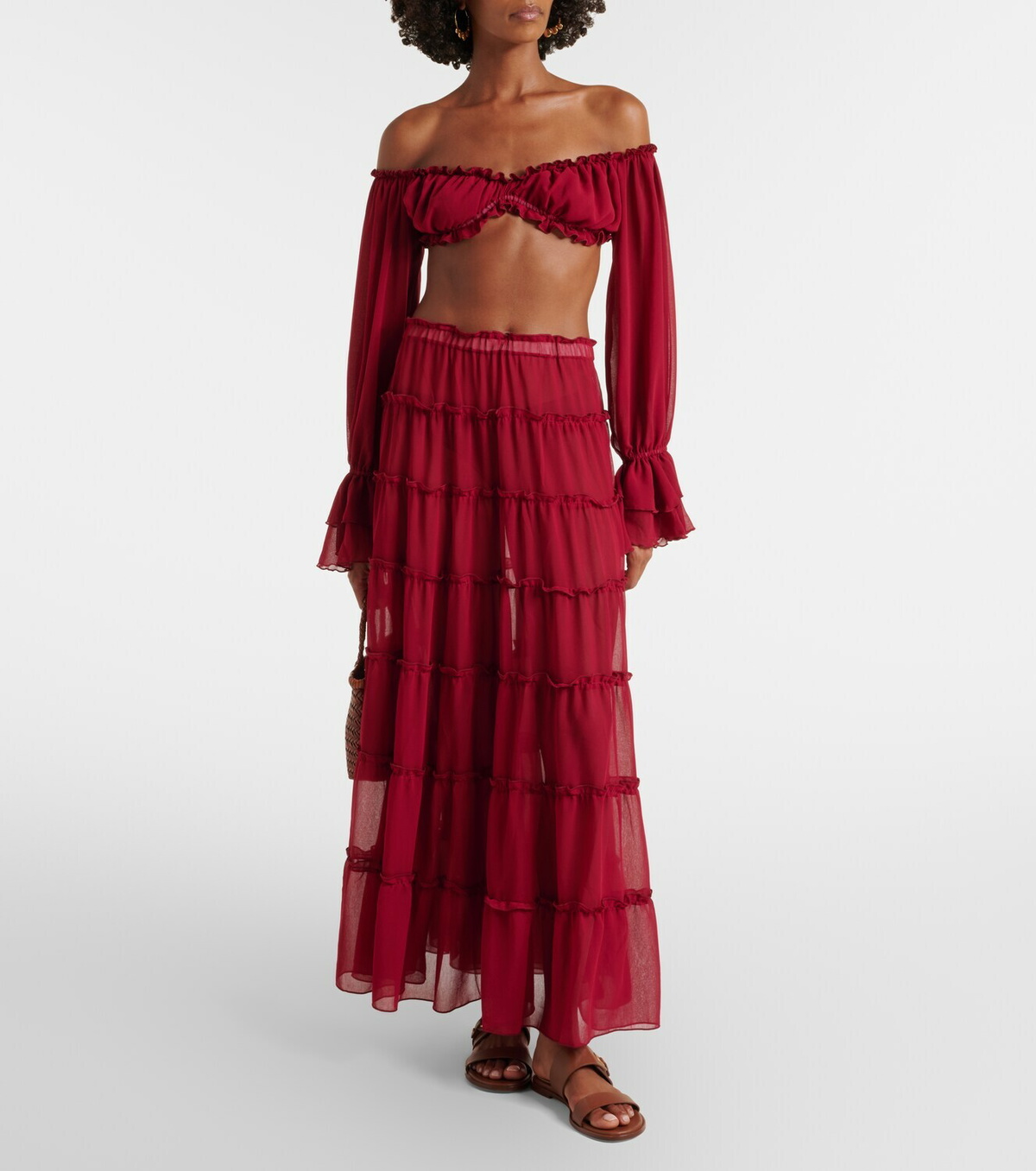 Bananhot Elma tiered semi-sheer maxi skirt