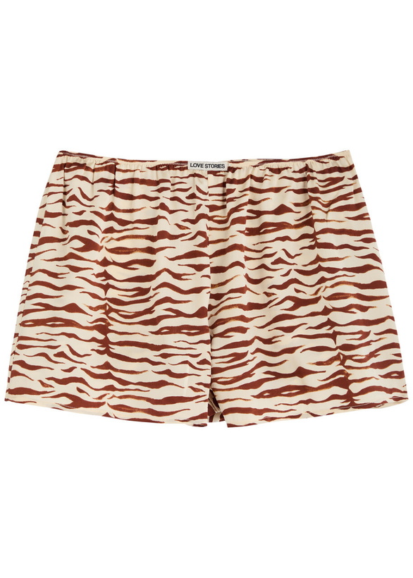 Photo: Love Stories Johnny Zebra-print Silk-satin Pyjama Shorts Cream