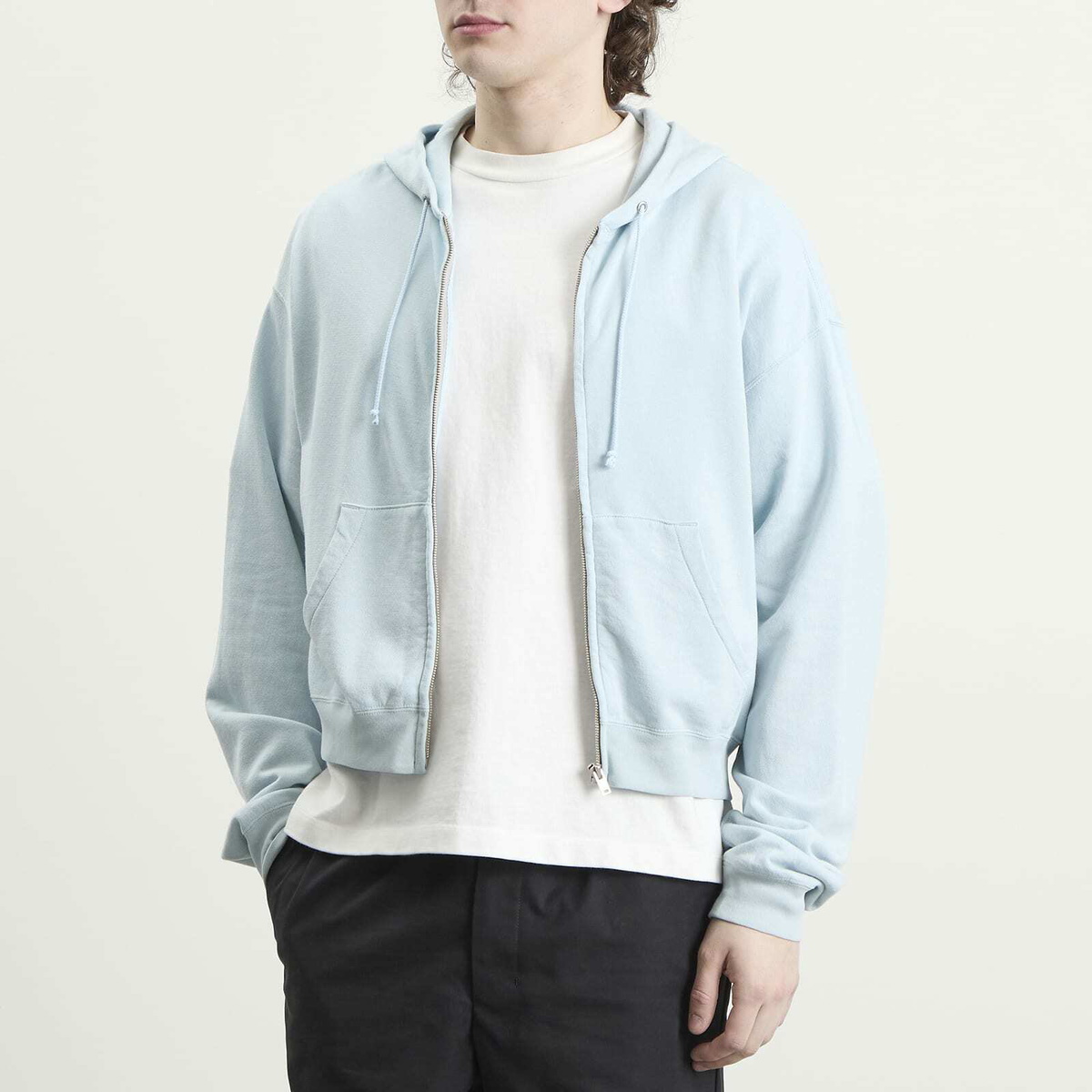 Auralee Men's High Twist Zip Hoodie in Pale Blue