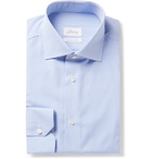 Brioni - Cutaway-Collar Micro-Checked Cotton-Poplin Shirt - Blue