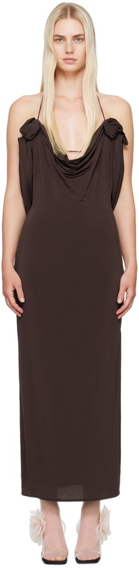 Photo: Magda Butrym Brown Cowl Neck Midi Dress